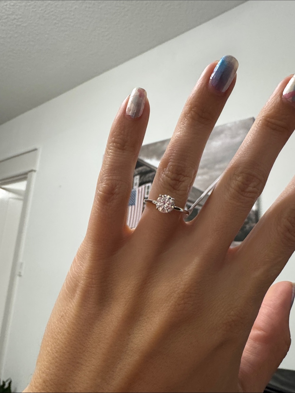 Silver Solitaire Round-Cut Moissanite Engagement Ring 6 - Picture 2 of 6